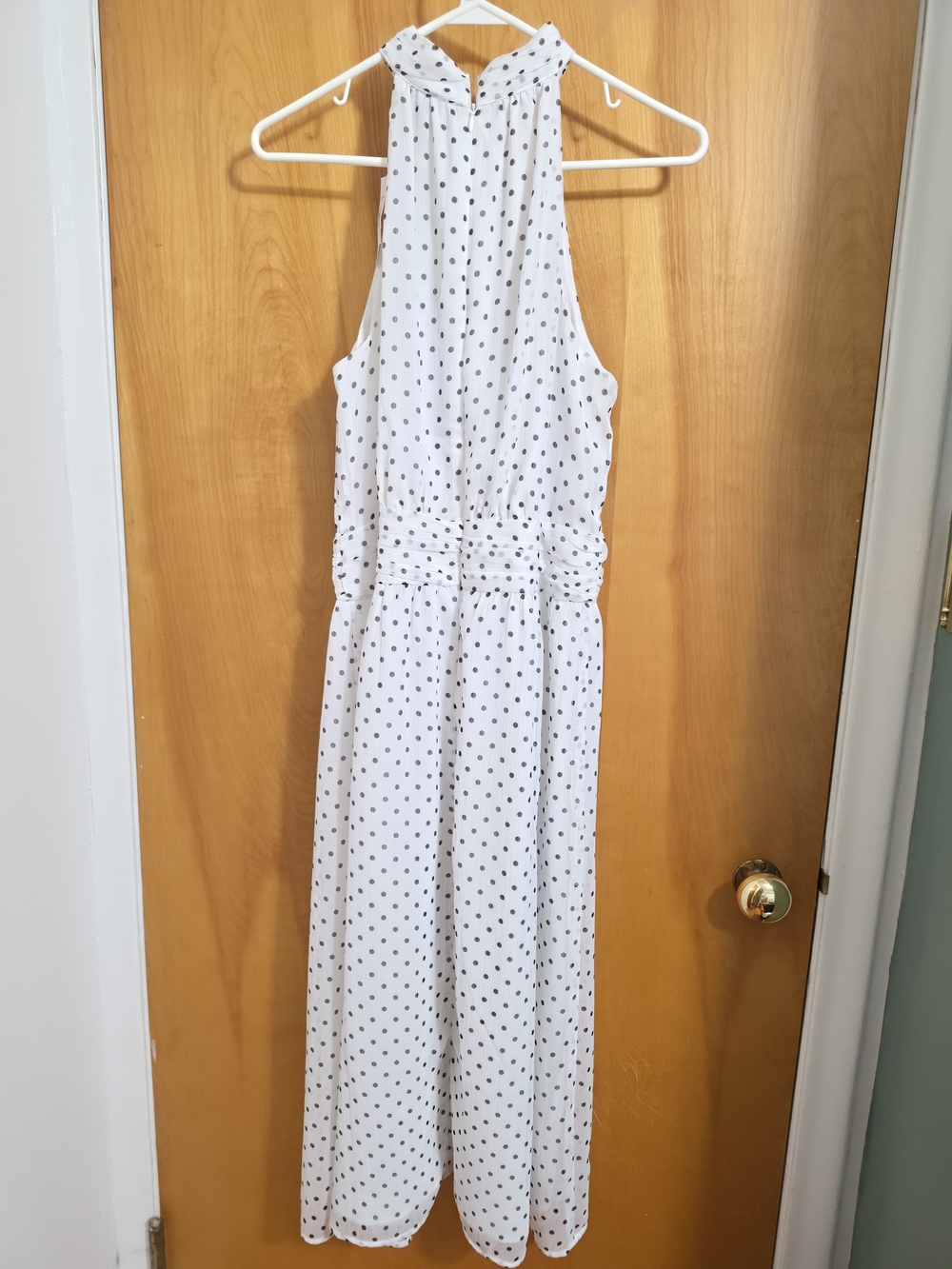 Ann Taylor White Maxi Dress with Black Polka Dots